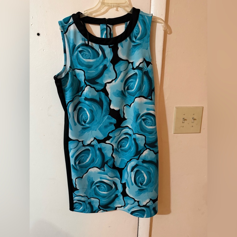 💚💚💚Floral Sleeveless Dress with Blue Roses